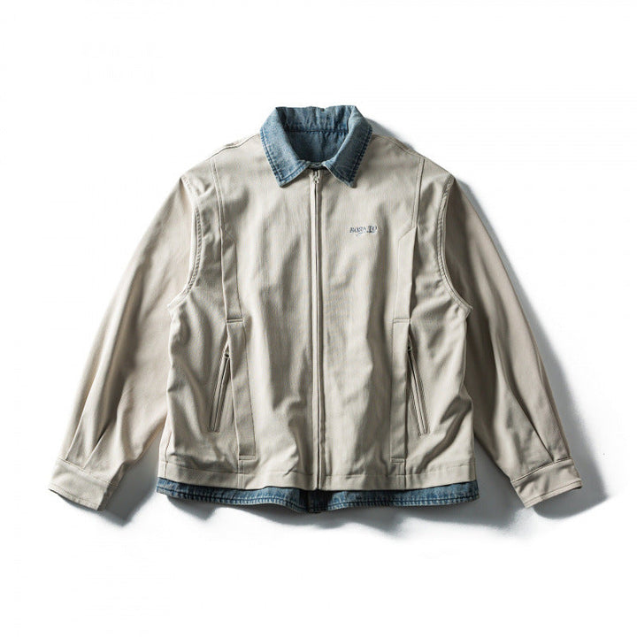 Męska krótka krój layered wygląd blouson kurtka z denim kołnierzem