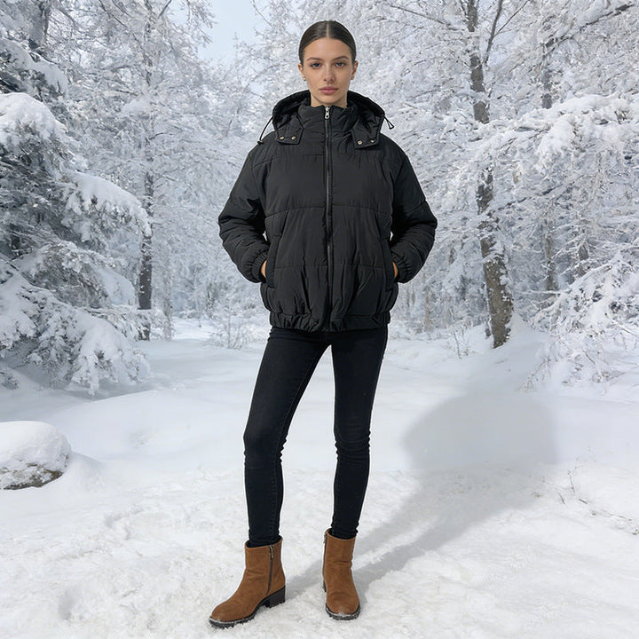 Damska ocieplana pikowana kurtka z Volume Hood, Elastic dołem i regulowanym Waist Lumaza