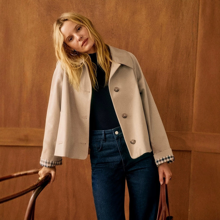 Damska boxy krótka płaszcz z oversize Lapels i Check Cuffs Lumaza
