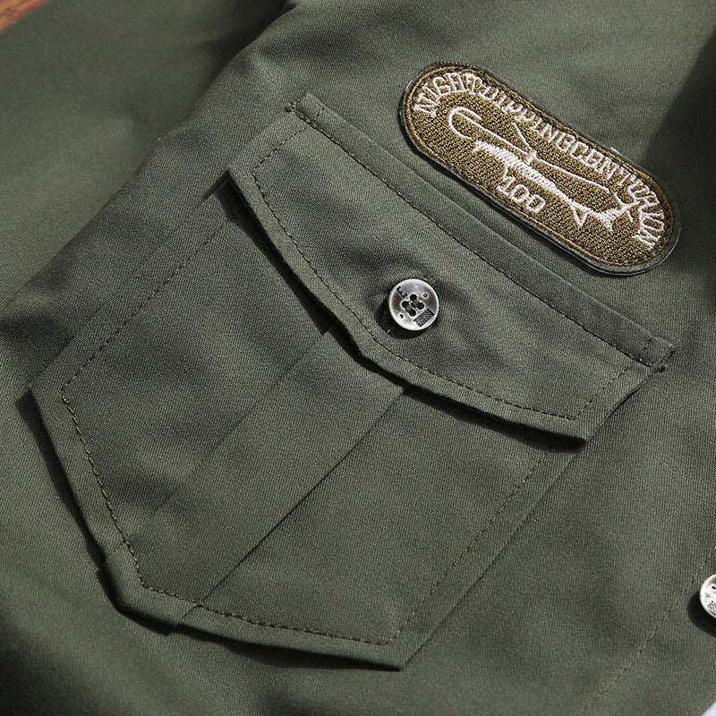 Męski Military-Inspired Utility Kurtka koszulowa z Pagony i Flap Kieszenie