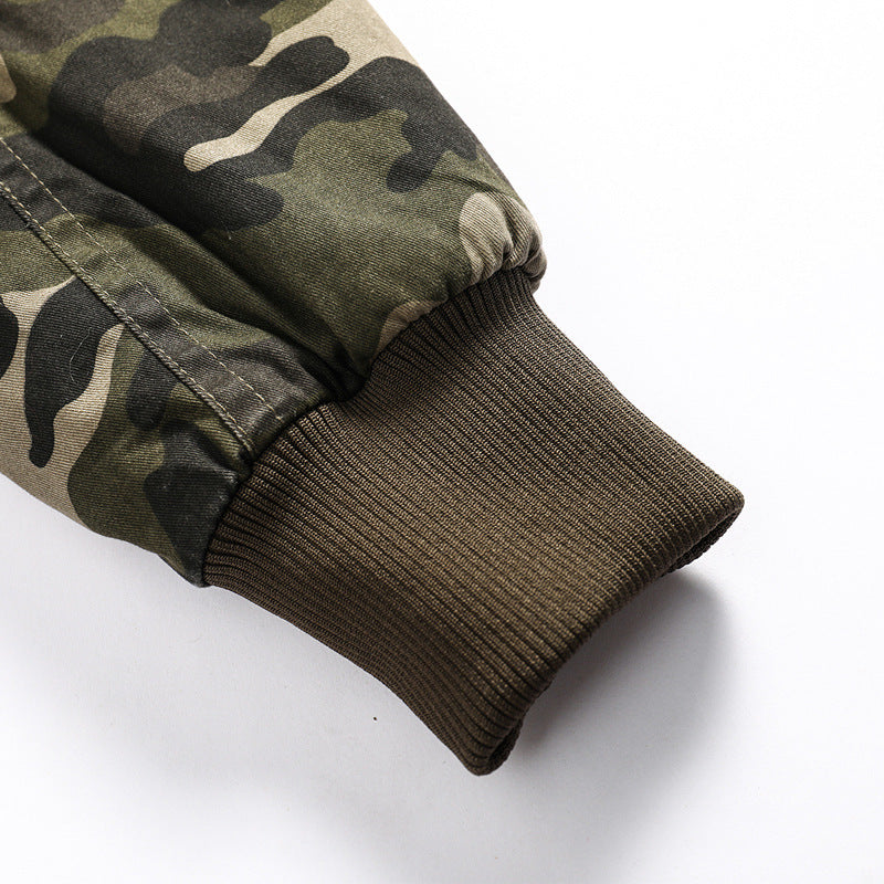 Męska Camouflage Utility Kurtka z kapturem z Ciepły Teddy Podszewka