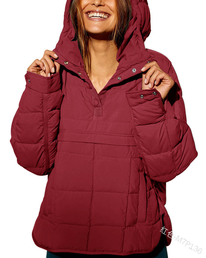 Damska Pikowana Lined Pull-Over Anorak z Kaptur