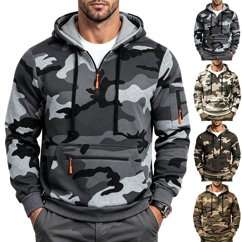 Męska Bluza z kapturem z Camouflage Wzór, Kieszenie na zamek i Kieszeń kangurka