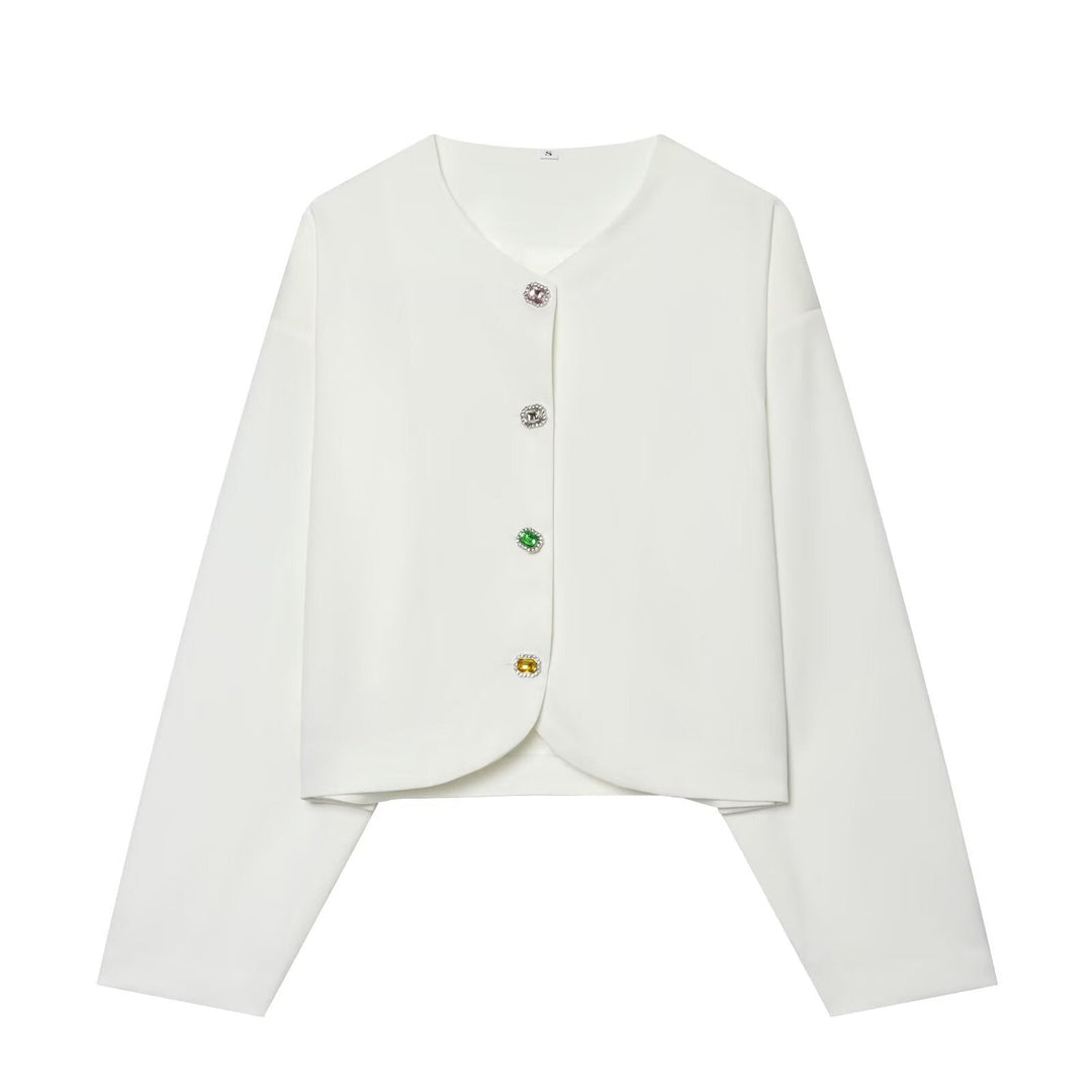 Damska krótka boxy kurtka z Decorative guzikami i Round Neckline Lumaza