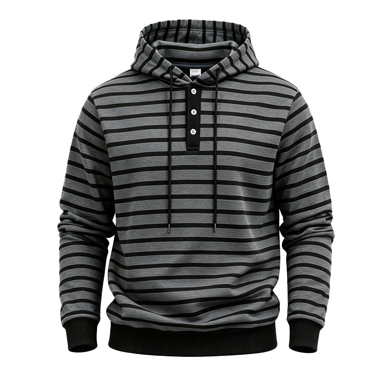 Męskie Striped Bluza z kapturem z Henley Listwa, Ściągacz i Prążkowane mankiety