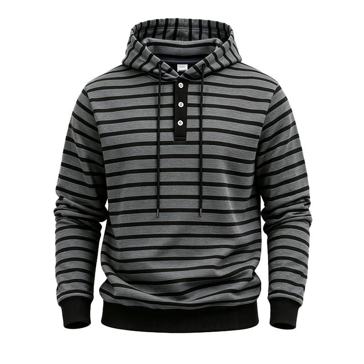 Męskie Striped Bluza z kapturem z Henley Listwa, Ściągacz i Prążkowane mankiety