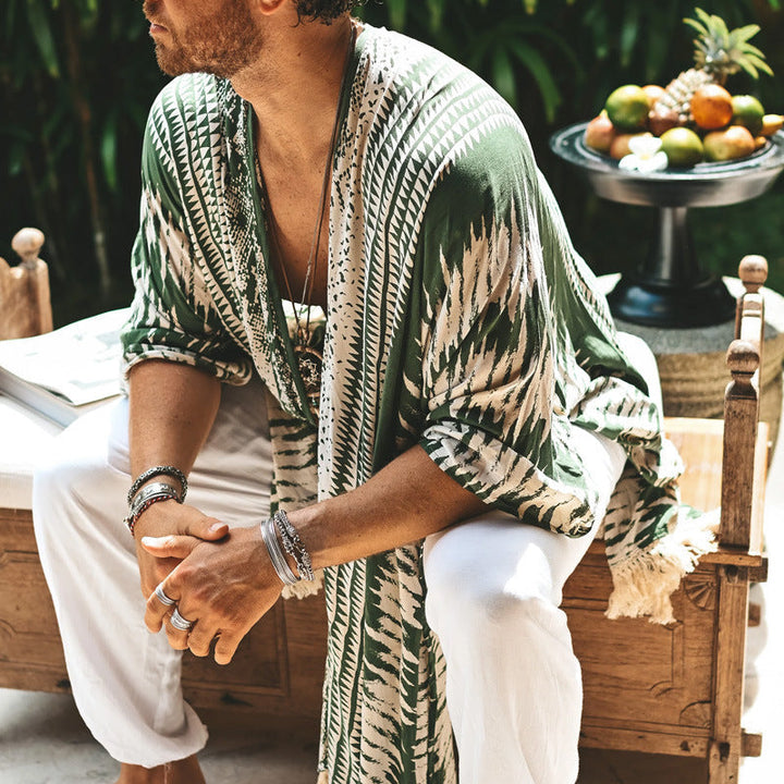 Męska lekka beach poncho w kimono styl z frwge
