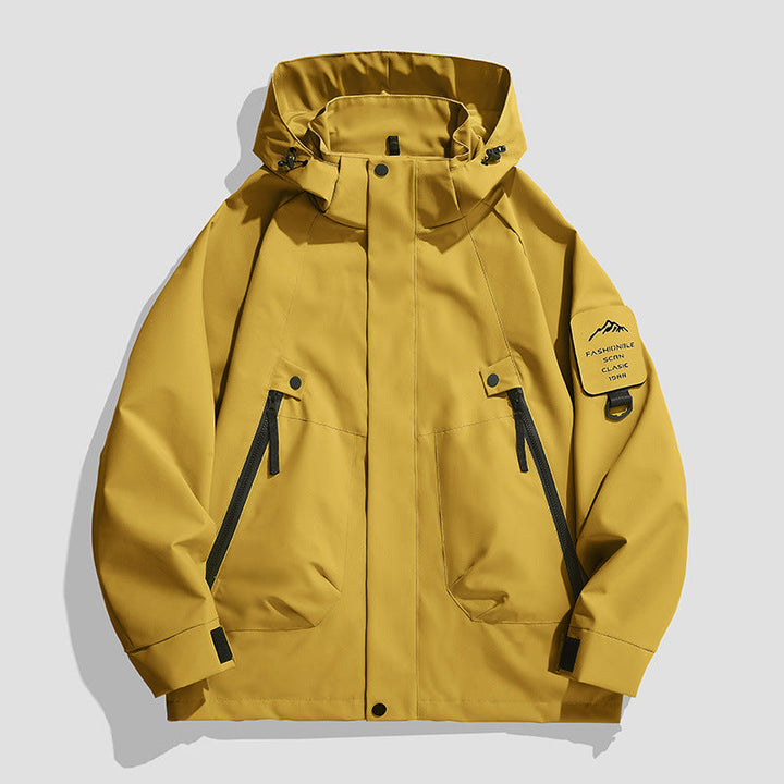 Męski Wodoodporny Utility Kurtka softshell z Kaptur, Diagonal Kieszenie na zamek &amp; Regulowany Rękaw Straps