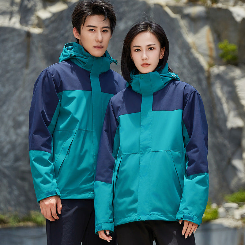 Unisex two-layer wodoodporna outdoor kurtka z kapturem i color block design Lumaza