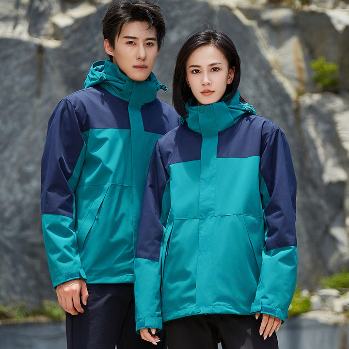 Unisex two-layer wodoodporna outdoor kurtka z kapturem i color block design Lumaza