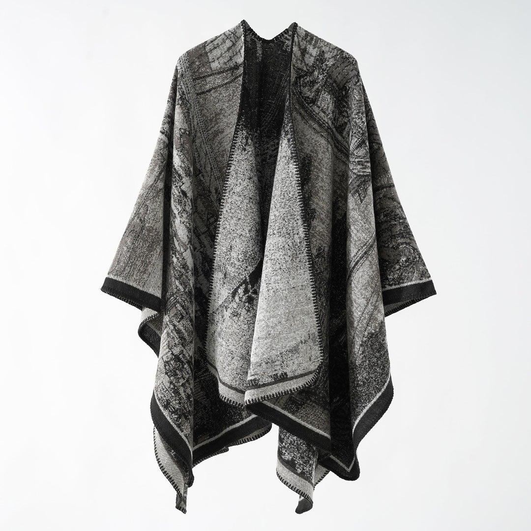 Damskie Oversize Ruana w boxy cape z jacquard tkany structure i miękki mieszanka myłny drape