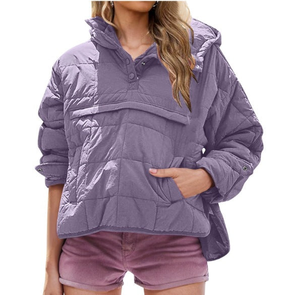 Damska Pikowana Lined Pull-Over Anorak z Kaptur