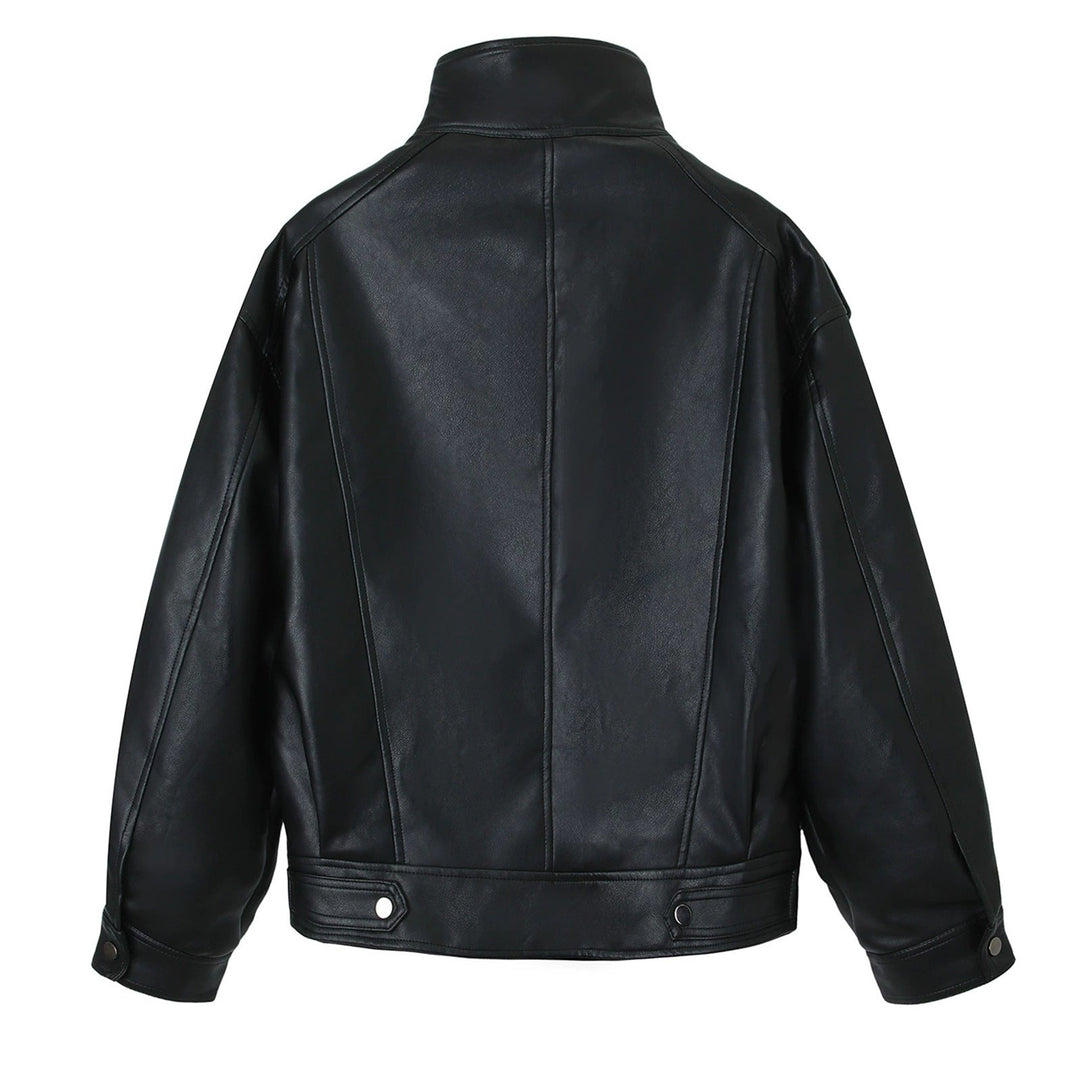 Damska oversize Leather kurtka z High ze stójką i na ramiona Patches Lumaza