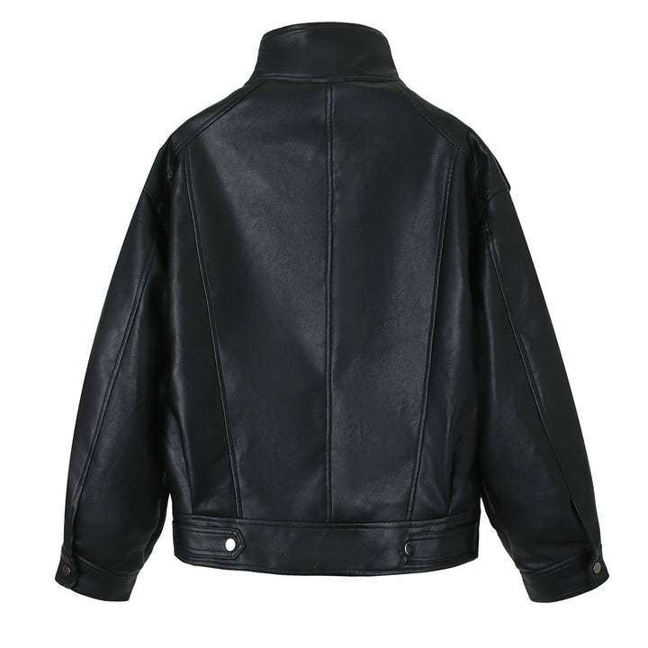 Damska oversize Leather kurtka z High ze stójką i na ramiona Patches Lumaza