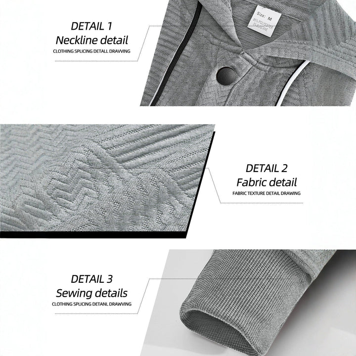 Męska z kapturem bluza z geometryczny structure, Henley listwa, i kieszeń kangurka
