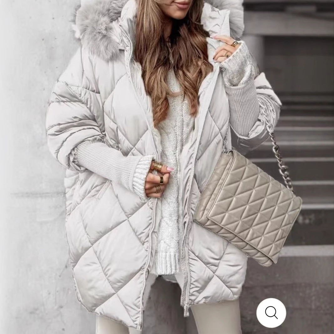 Damska pikowana Wwter parka z Removable kapturem
