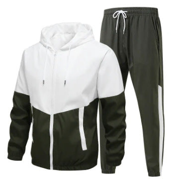Męska two-tone z kapturem tracksuit z pełny zamek, elastyczny waistband, i boczny kontrastowy stripe