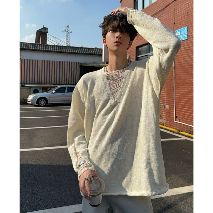 Męska Stylowy Długa Rękaw Henley Sweter