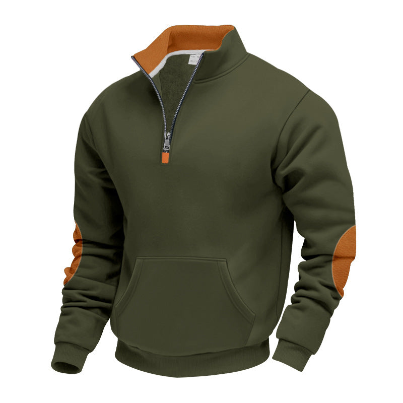 Męska Nano Insulated Krótki zamek Pulower z Stójka Polar Podszewka Kieszeń kangurka i Zamsz Elbow Patches