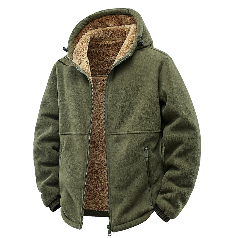 Męska Ocieplana Teddy Polar Bluza z kapturem z Dwukierunkowy zamek &amp; Kieszenie na zamek