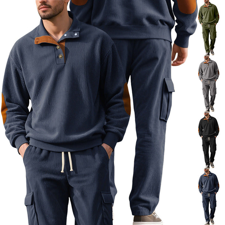 Męska strukturalny turtleneck pulower z Stójka, press stud listwa, i welur elbow patches
