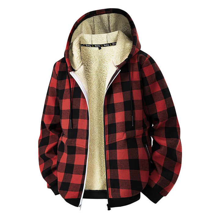 Męska checkered teddy polar kurtka z kapturem z Sherpa Podszewka i zamek