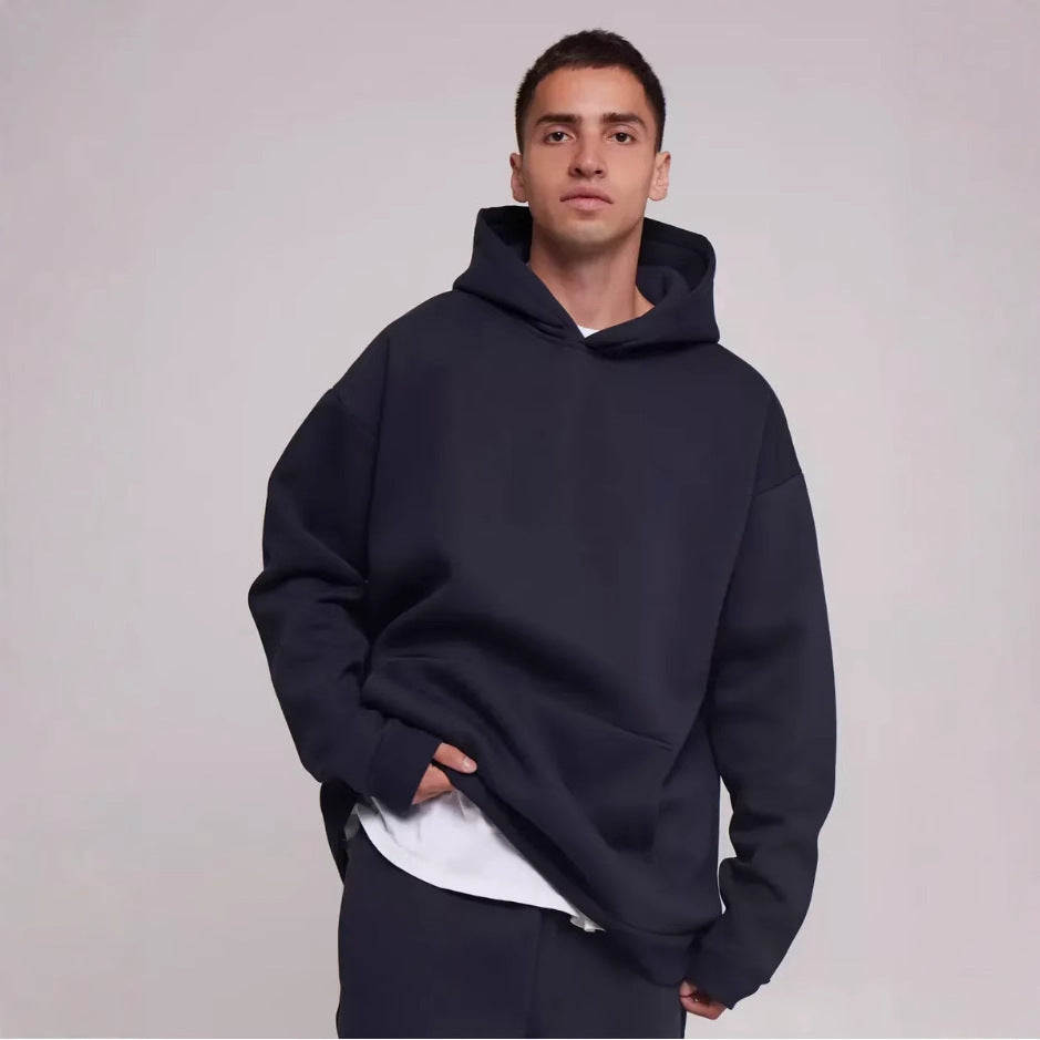 Męska heavy polar boxy bluza z kapturem z deep shoulder drop reinforced kaptur i kieszeń kangurka