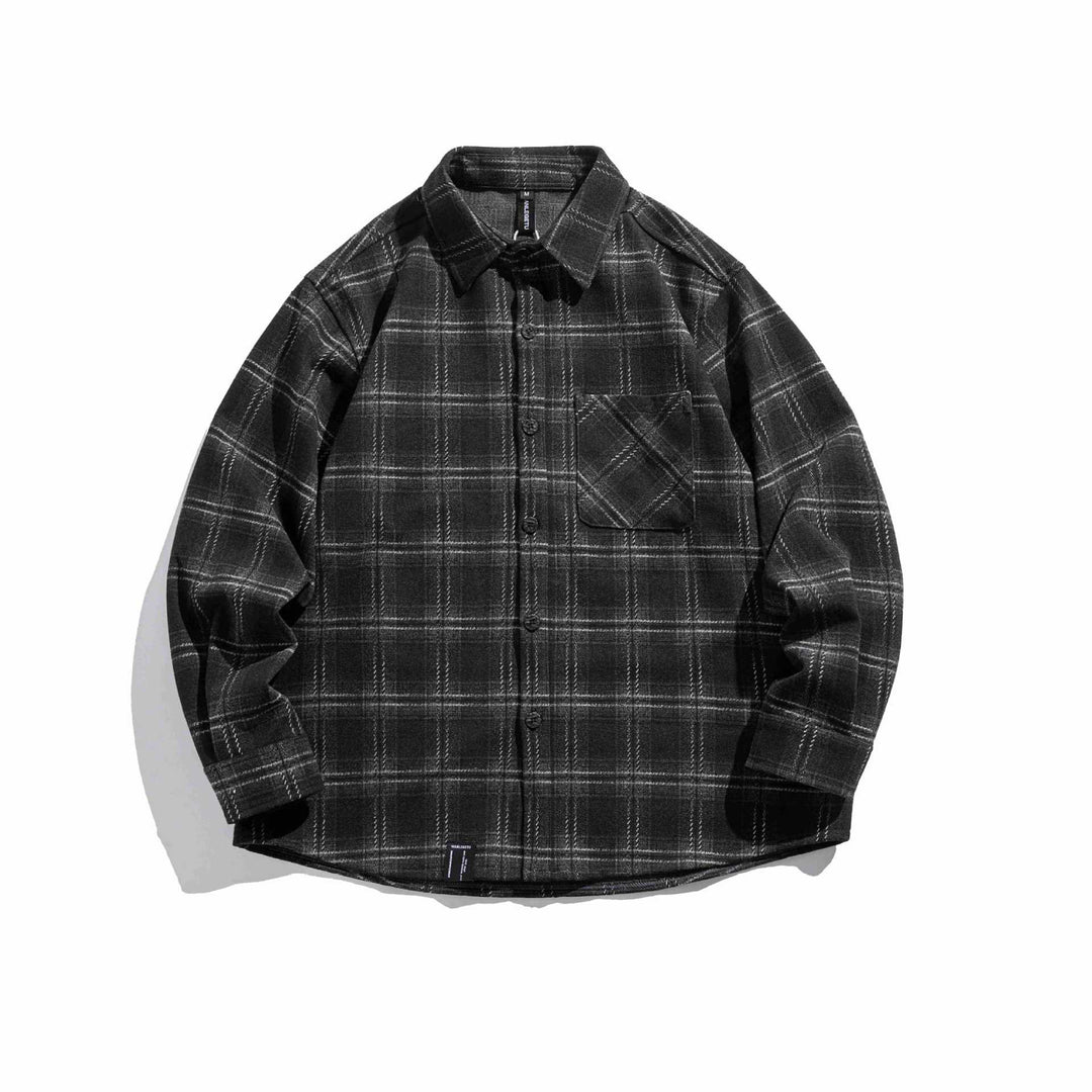 Męska w kratę koszula wierzchnia z fluffy twill z koszula kołnierzem