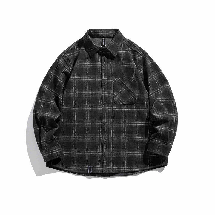 Męska w kratę koszula wierzchnia z fluffy twill z koszula kołnierzem