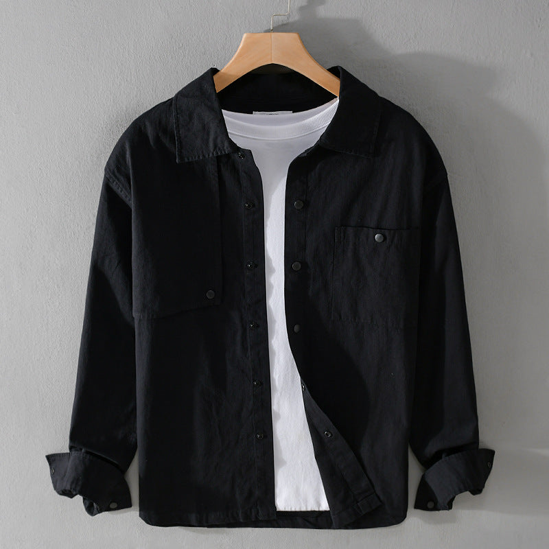 Męski Minimalist Bawełna Utility Koszula wierzchnia z Snap Placket i Kieszenie na piersi