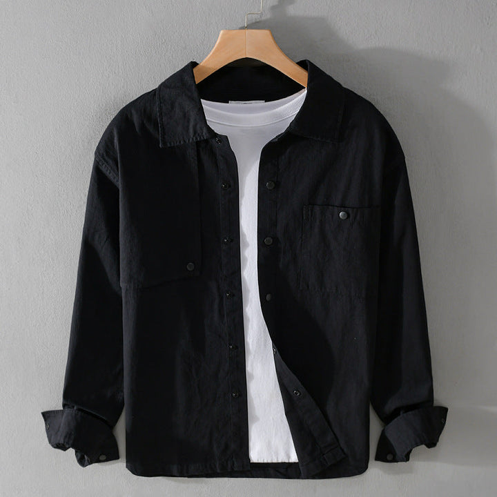 Męski Minimalist Bawełna Utility Koszula wierzchnia z Snap Placket i Kieszenie na piersi