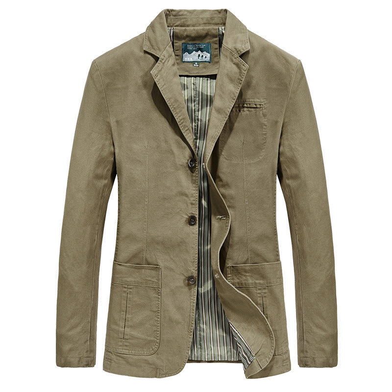 Męski codzienny płótno blazer w styl roboczy z kieszenie z klapami i striped podszewka