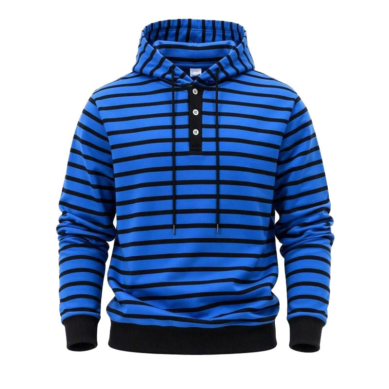 Męskie Striped Bluza z kapturem z Henley Listwa, Ściągacz i Prążkowane mankiety