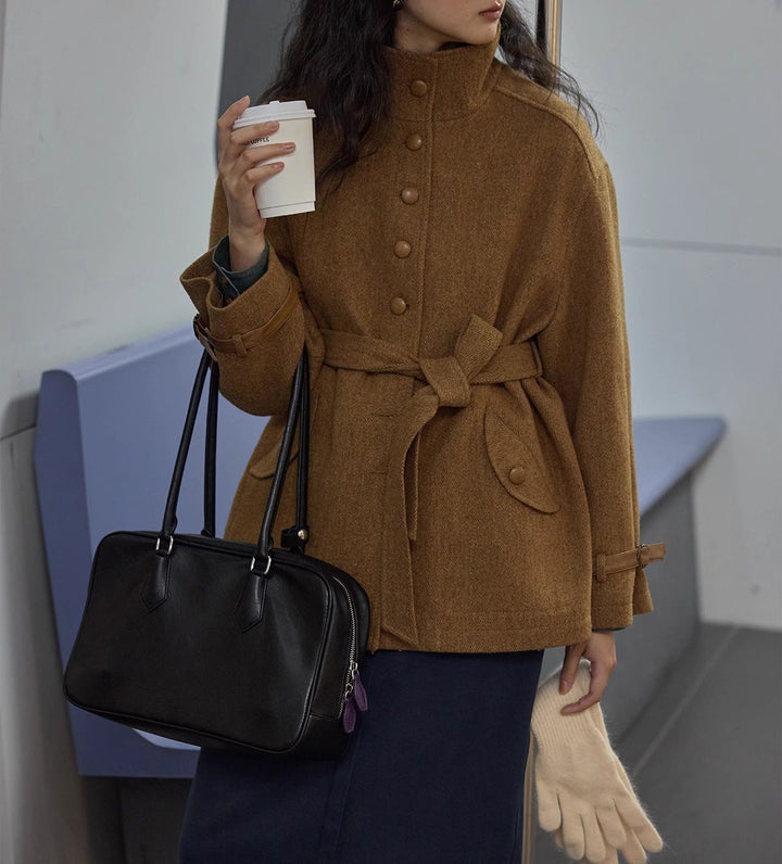 Damska elegancka i Comfortable Wool kurtka z wysokim kołnierzem Drune
