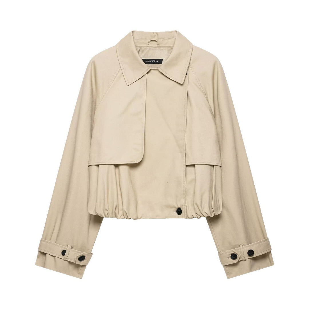 Damska krótka Trench kurtka in boxy Cut z Ruching i regulowanym Cuffs Lumaza