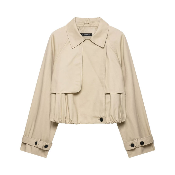 Damska krótka Trench kurtka in boxy Cut z Ruching i regulowanym Cuffs Lumaza