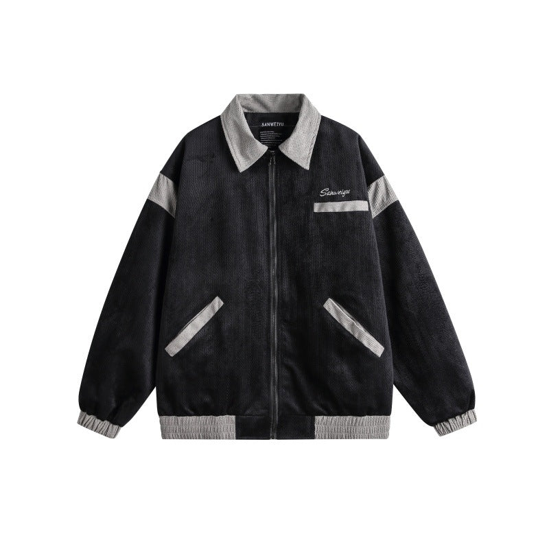 Unisex Harrington Bluzon Kurtka z Textured Tkanina i Kontrastowy Wykończenie