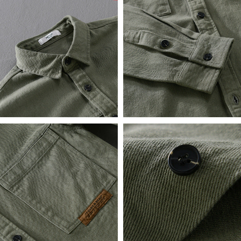 Męska koszula wierzchnia koszula wykonany z textured bawełniany twill z naszywany kieszenie na piersi i luźny krój