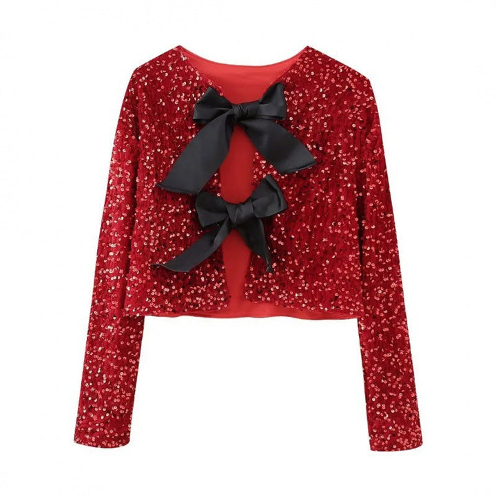 Damska Sequin Bolero kurtka z Decorative satynowa Bows Lumaza
