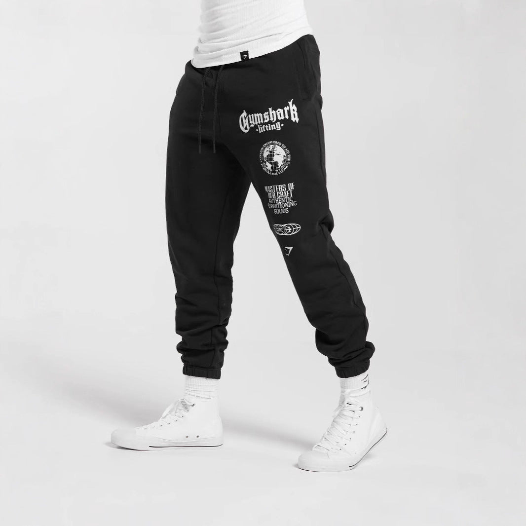 Męska tapered bawełna polar sweatpants z elastyczny ściągacz waistband, prążkowany nogawka otwory, i large logo print