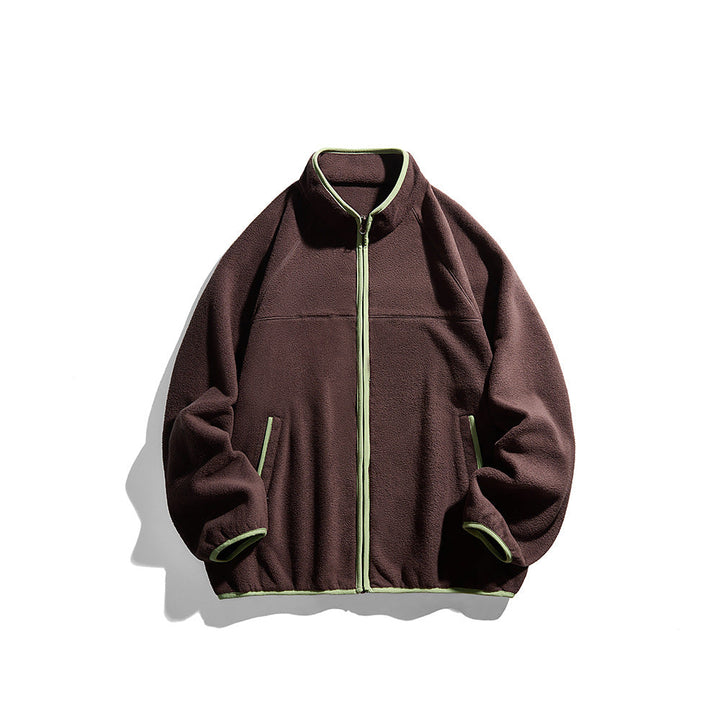 Unisex Oversize Polar Kurtka z Stójka, Zamek na całej długości, i Kontrastowa lamówka