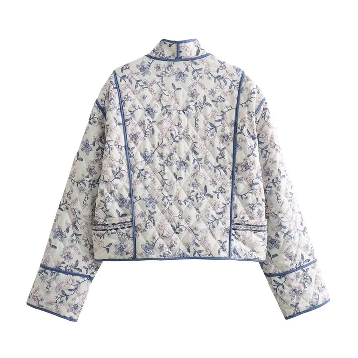 Damska pikowana kimono kurtka z kwiatowa all-over pattern i contrasting piping Lumaza