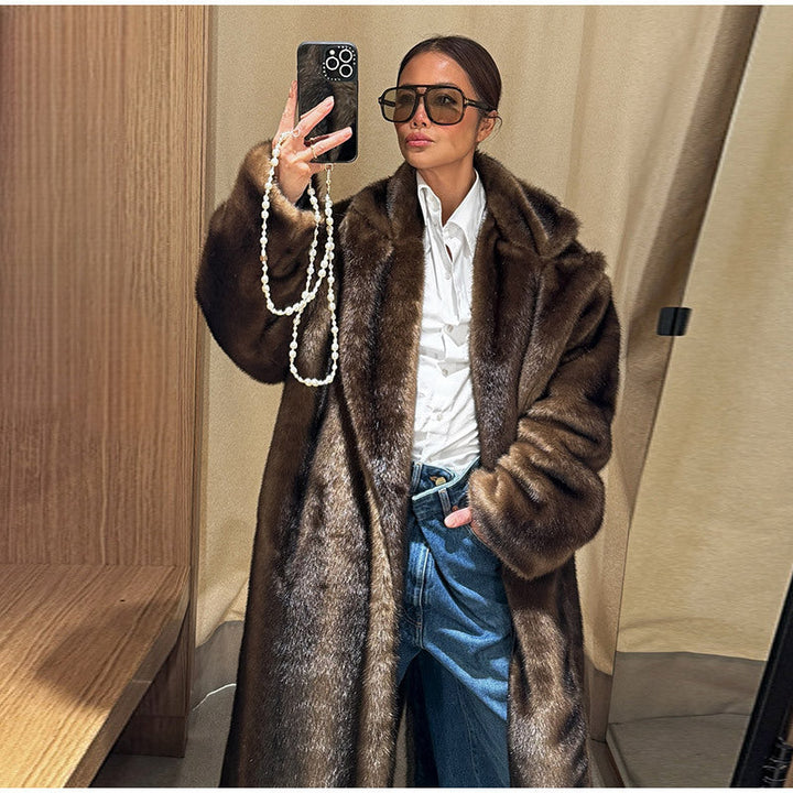 Damska Luxurious imitacja Fur płaszcz z elegancki krój