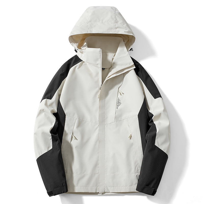 Męska Colorblock softshell Trekker kurtka z kapturem, ukrytym zamkiems i boczne kieszeniami