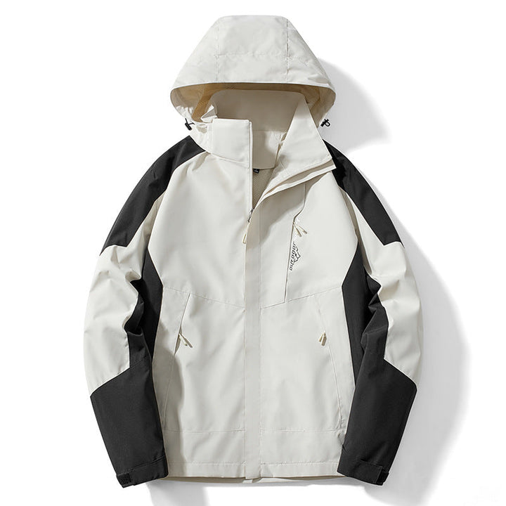 Męska Colorblock softshell Trekker kurtka z kapturem, ukrytym zamkiems i boczne kieszeniami