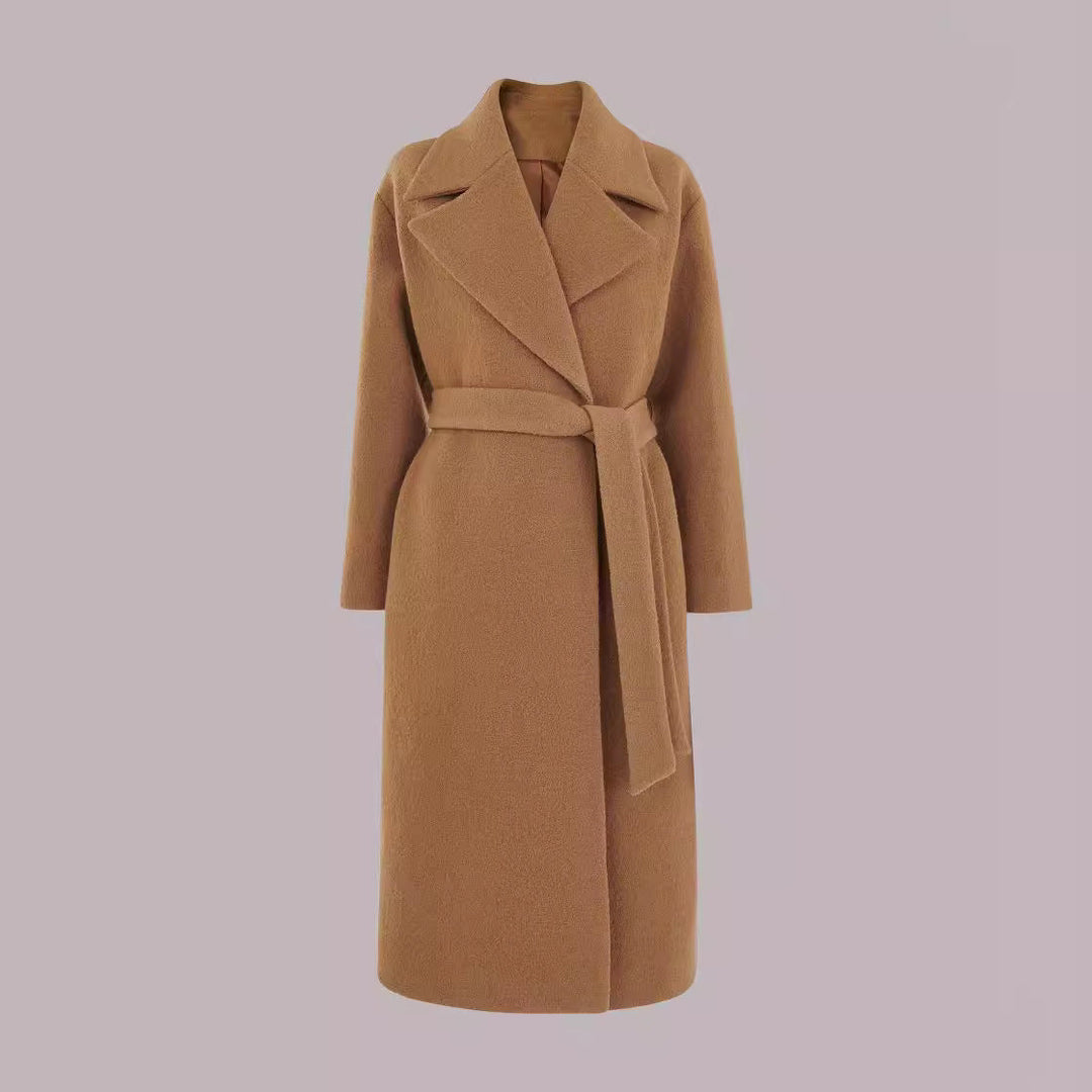 Damska Midi-Length mieszanka wełny długa płaszcz z Minimal Shawl kołnierzem i Relaxed Silhouette Lumaza