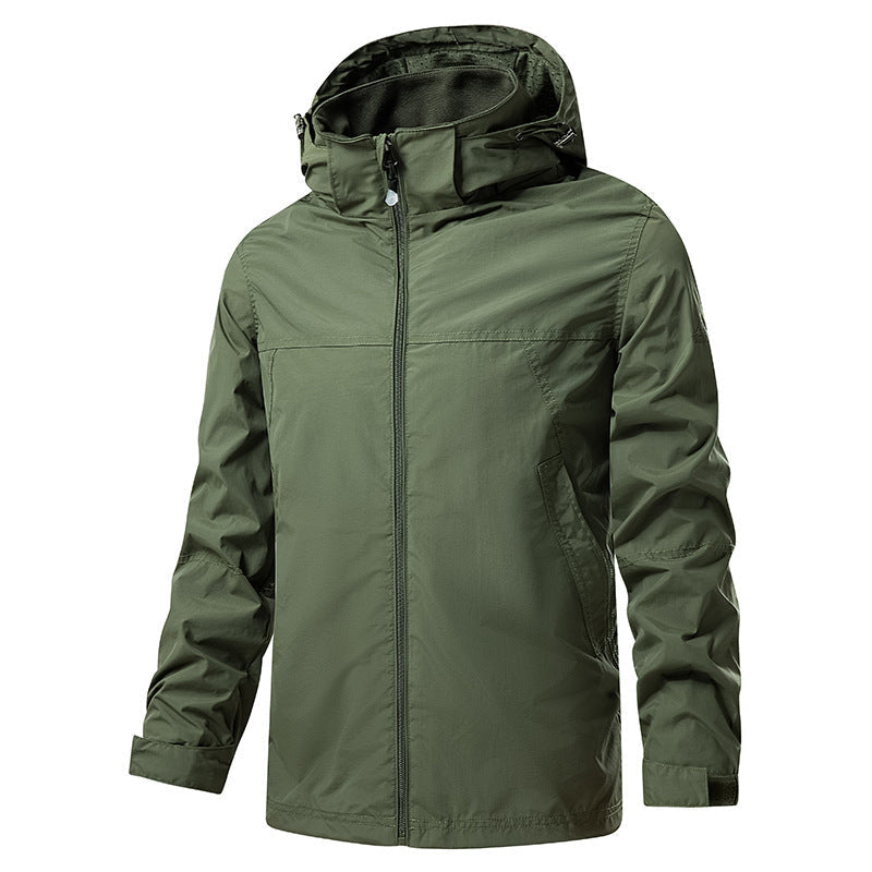 Męski lekki packable rain i wiatr kurtka z regulowany kaptur i microfleece kołnierz