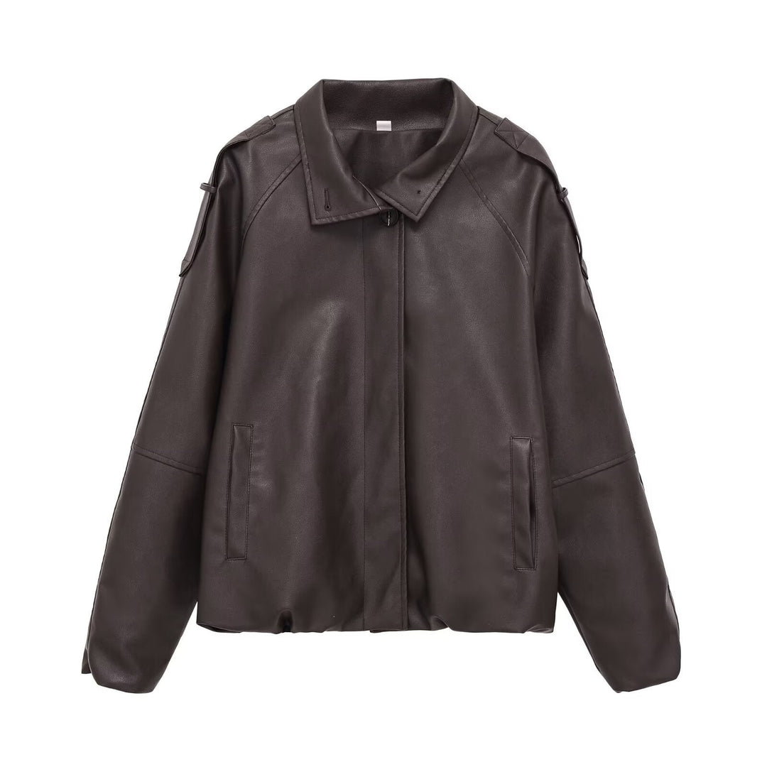 Damska krótka kurtka made of vegan skórzany wygląd in boxy oversize cut Lumaza