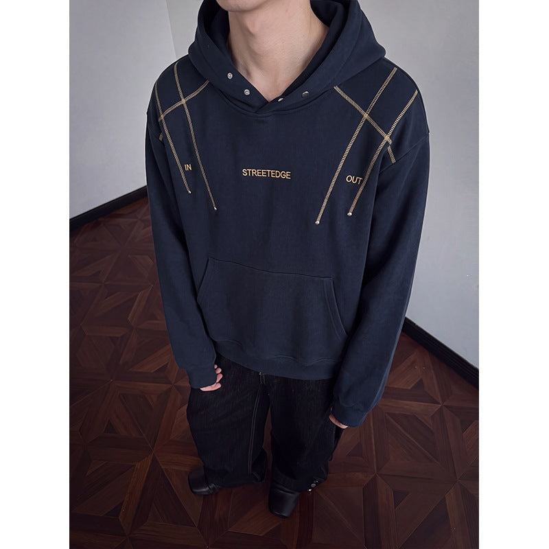 Męska streetwear bluza z kapturem z studs i kontrastowy drawstrings
