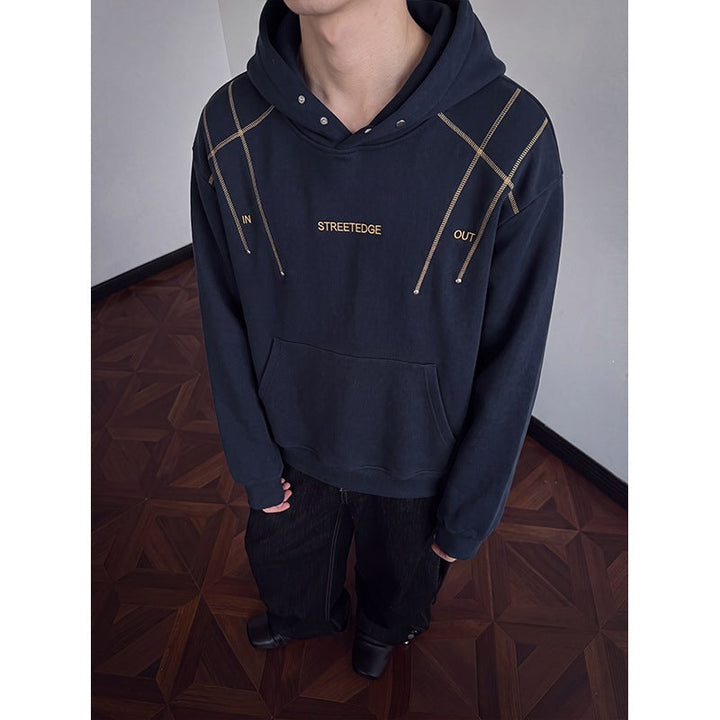 Męska streetwear bluza z kapturem z studs i kontrastowy drawstrings